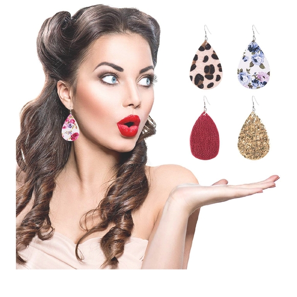 END OF THE YEAR SALE!!! Leather Teardrop Earrings - Picture 2 of 8